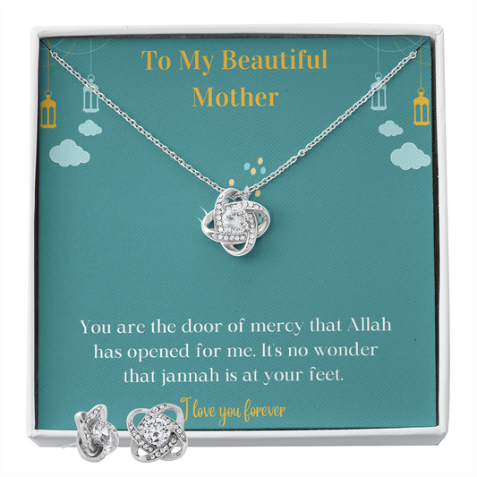 Love Knot Earring and Necklace Set, Islamic Jewelry, Muslim Mom Gift, Gift for Mom, Islamic Gift