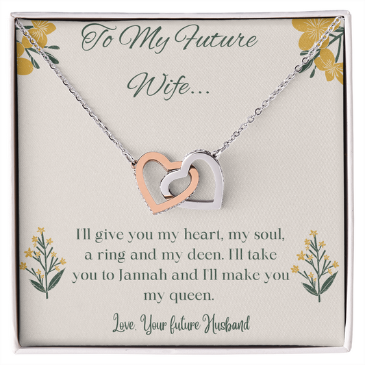 Future Wife Interlocking Hearts Necklace, Islamic Message, Muslim Jewelry