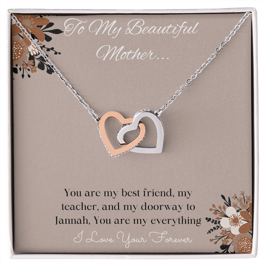 Beautiful Mother Interlocking Heart Necklace, Islamic Message, Muslim Jewelry