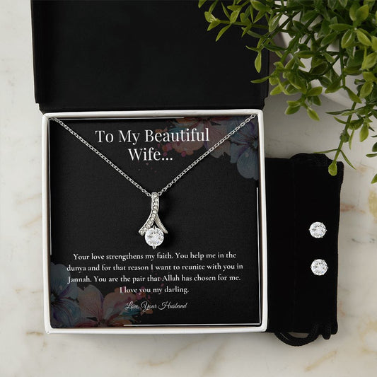 Alluring Beauty Necklace and Cubic Zirconia Earring Set To My Beautiful Wife