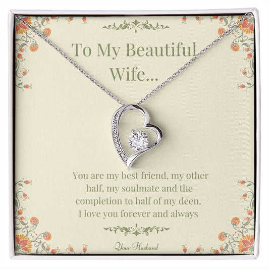 To My Beautiful Wife Forever Love Necklace (White & Yellow Gold)