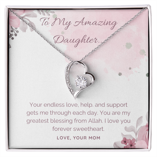 To My Amazing Daughter Heart Necklace, Islamic Message, Muslim Jewelry