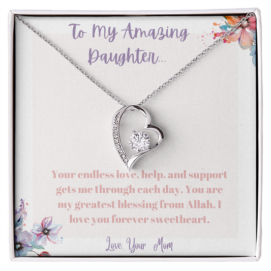 Amazing Daughter Heart Necklace, Islamic Message, Muslim Jewelry