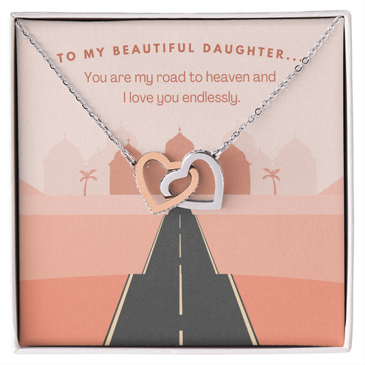 To My Beautiful Daughter Interlocking Heart Necklace, Muslim Jewelry, Islamic Card