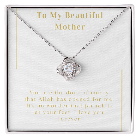 Love Knot Necklace, To My Beautiful Mother Necklace, Message Card, Islamic Jewelry, Gift for her